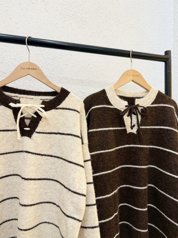 復古細條紋綁帶毛衣 