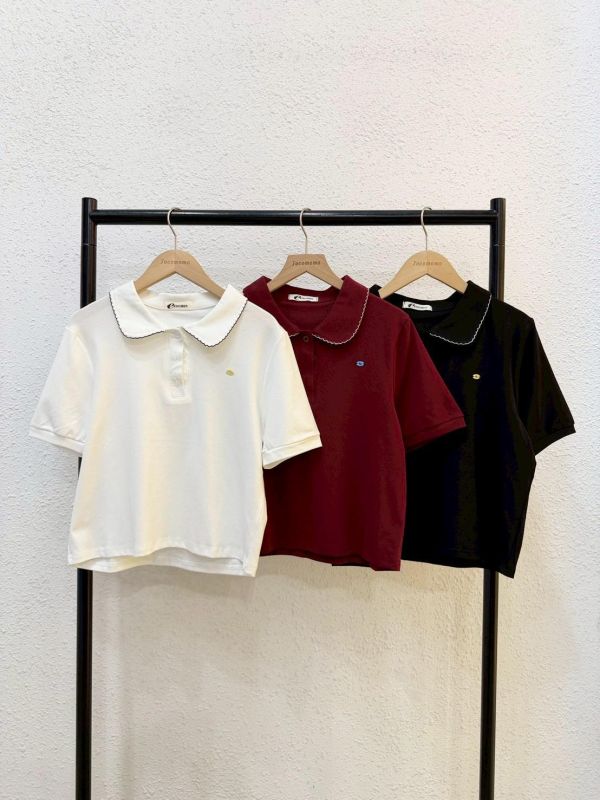 小花邊翻領短袖上衣 