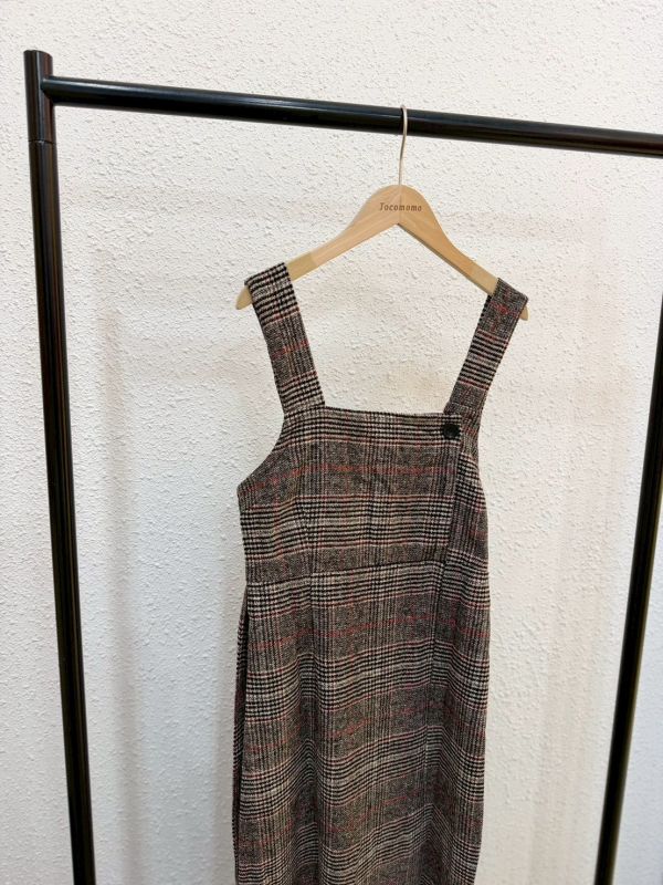 粗肩簡約格紋洋裝 (冬) 