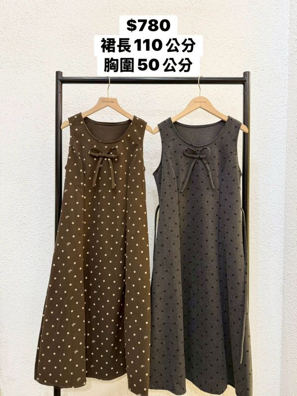 蝴蝶結點點長洋裝 (冬) 