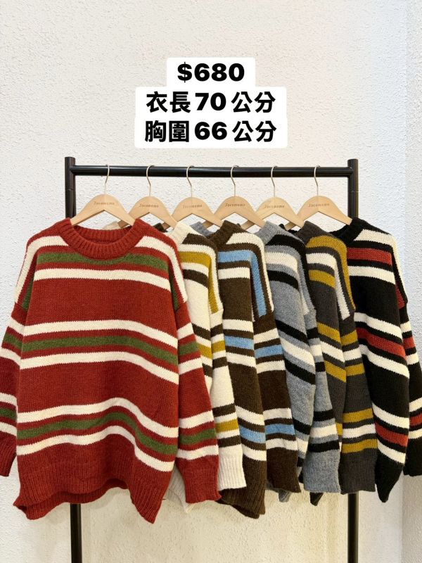 撞色粗條紋毛衣 