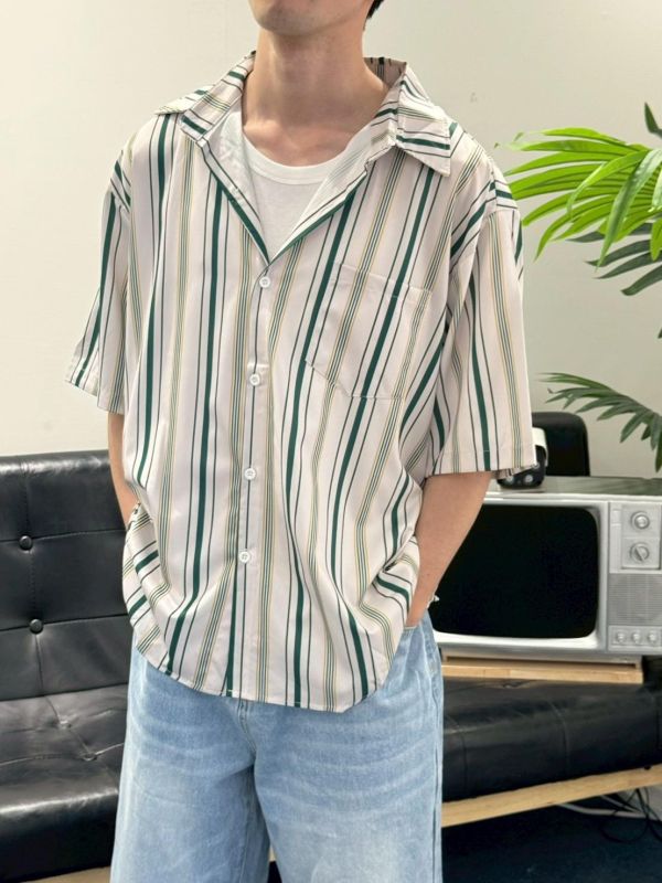 韓系粗細直條紋襯衫 