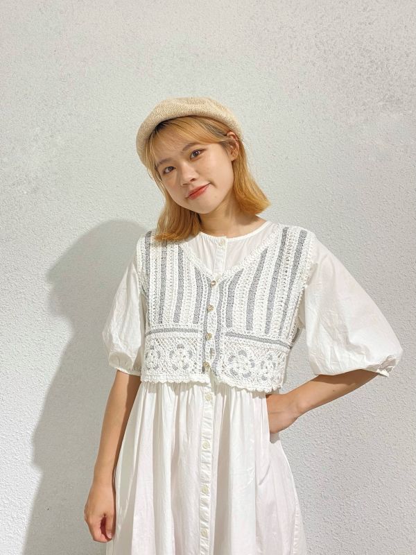 灰線條鑽石釦小背心 