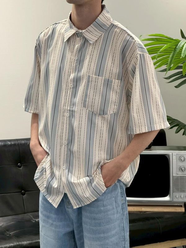 文青間格線條襯衫 