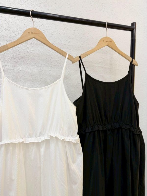 簡約細肩抓皺長洋裝 