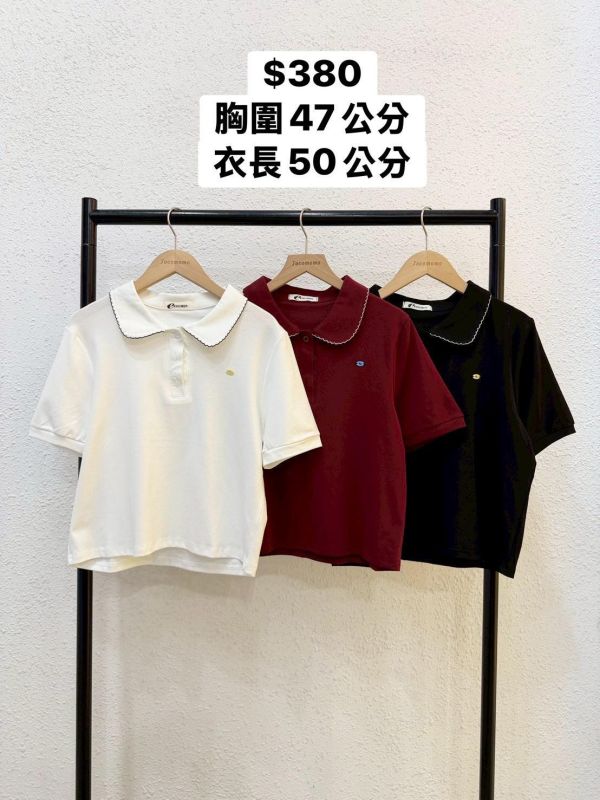 小花邊翻領短袖上衣 