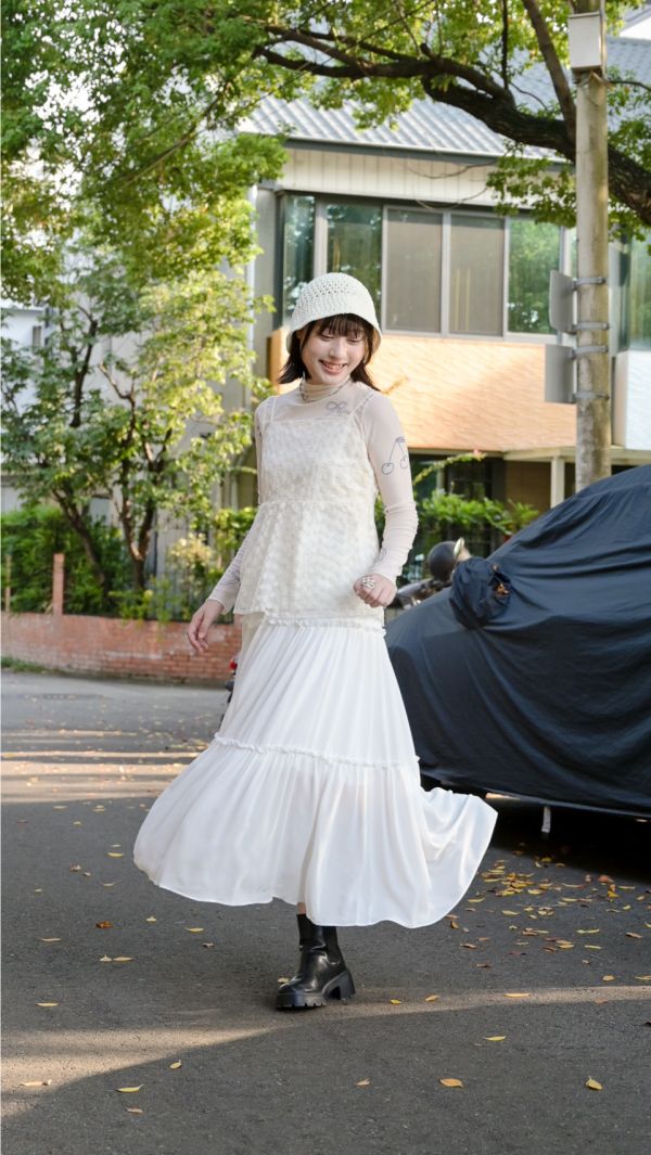 全鬆緊三層蛋糕裙 