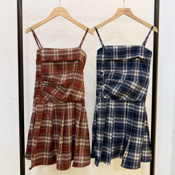 細肩格紋造型短長裙 (冬) 