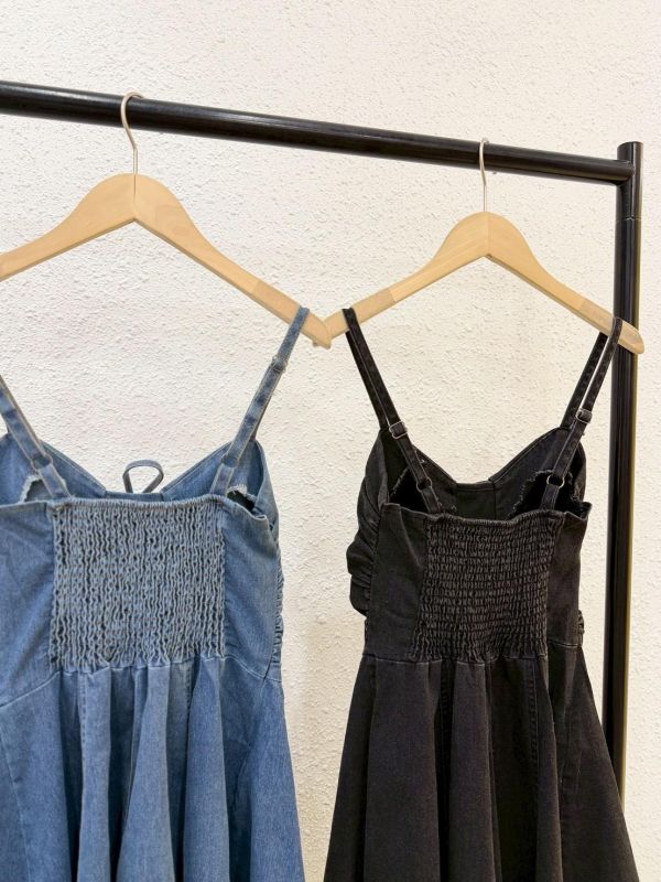 牛仔褶皺造型短洋裝 