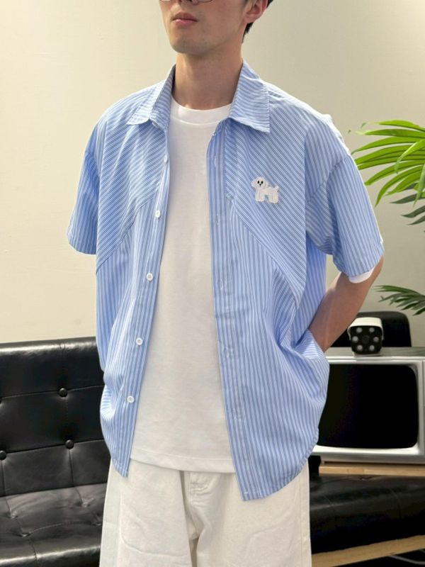 拼接條紋小狗襯衫 