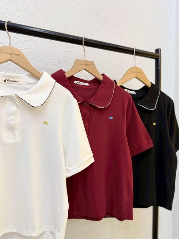 小花邊翻領短袖上衣 