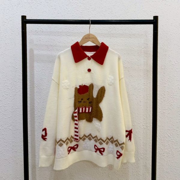 圍巾小貓POLO領毛衣 