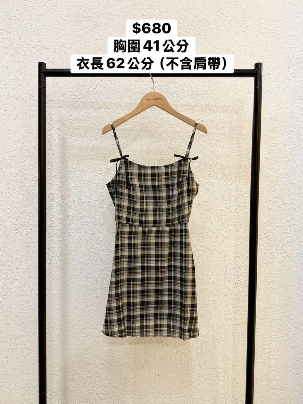 小蝴蝶結格紋短洋裝 