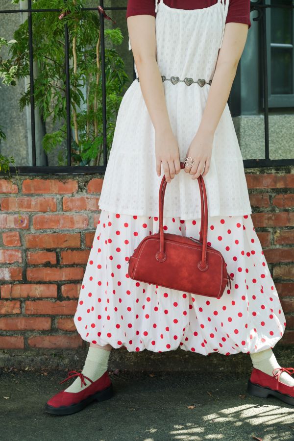 復古紅波點氣球裙 