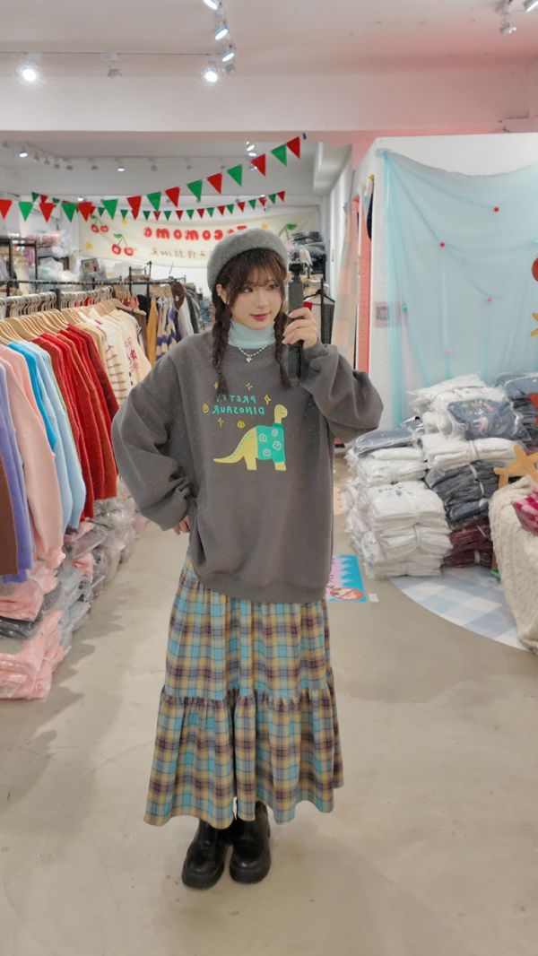 撞色格紋蛋糕裙 (冬) 