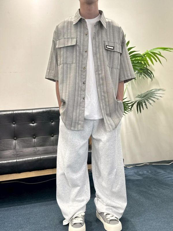 復古條紋口袋襯衫 