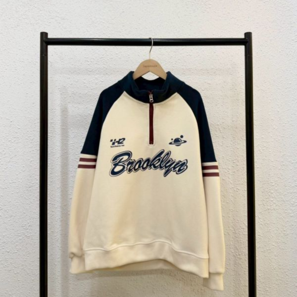 美式拼色半拉鍊大學踢 (有刷毛) 