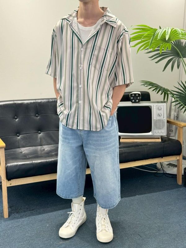 韓系粗細直條紋襯衫 