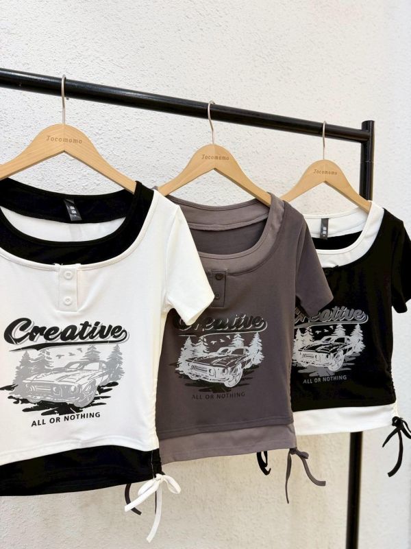 甜酷風假兩件上衣 