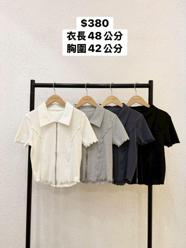 木耳邊拉鍊短袖上衣 