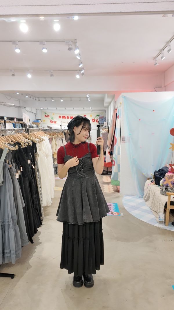 牛仔褶皺造型短洋裝 