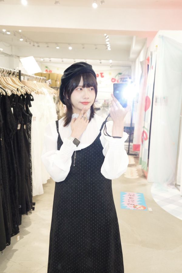 復古點點細肩長裙 (冬) 