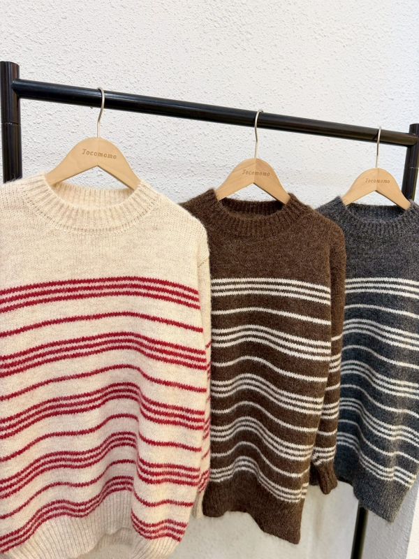 慵懶條紋圓領毛衣 