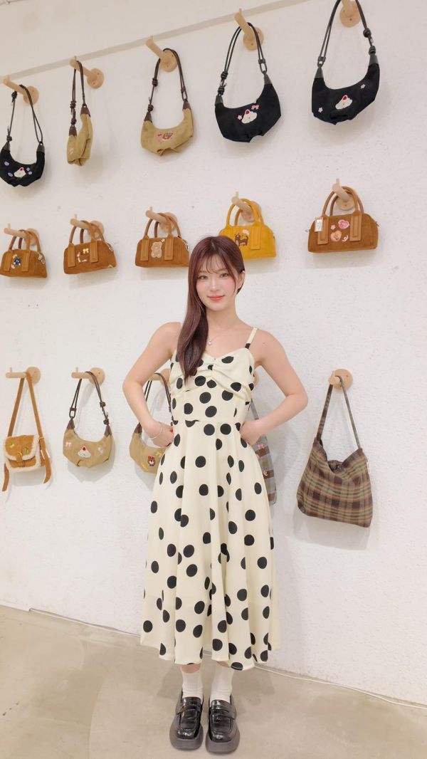 氣質波點長洋裝 