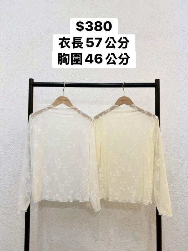 蝴蝶結壓紋長袖透膚 