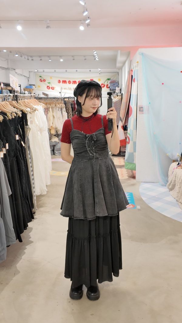 牛仔褶皺造型短洋裝 