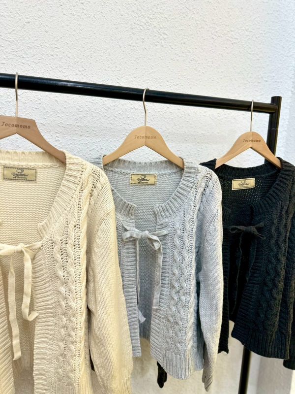 麻花綁帶針織外套 