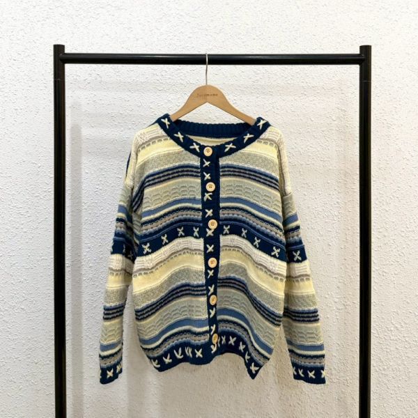 復古拼接條紋針織外套 