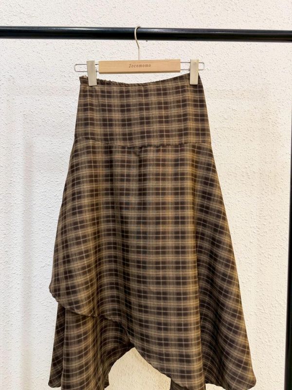 韓系格紋層次長裙 