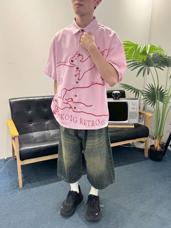 小狗塗鴉條紋襯衫 