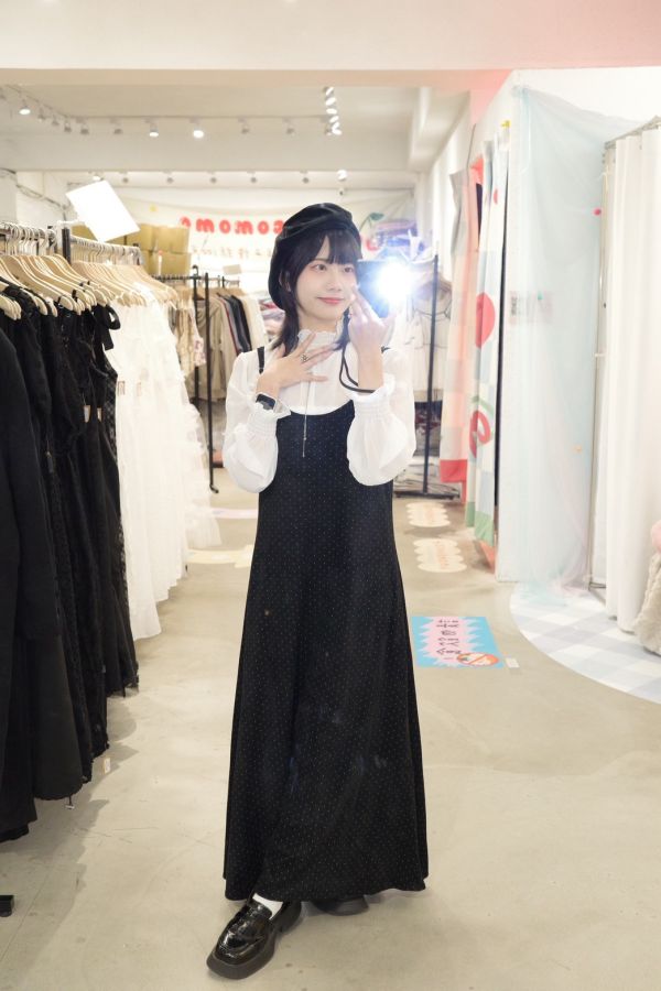 復古點點細肩長裙 (冬) 