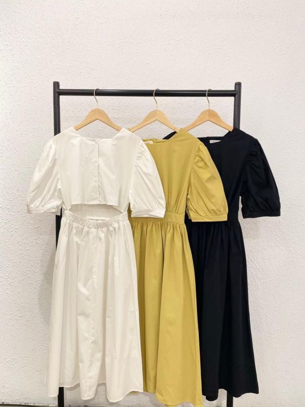 公主袖挖洞長洋裝 