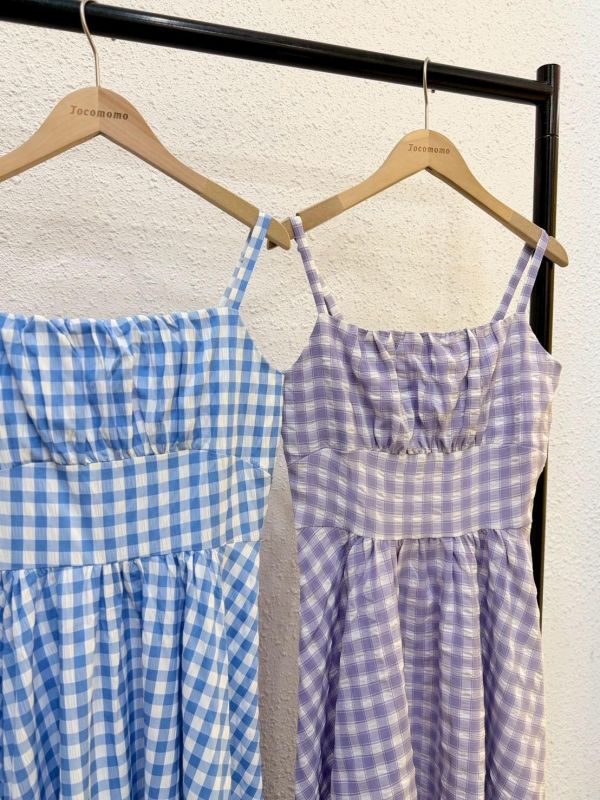 小清新格紋長洋裝 