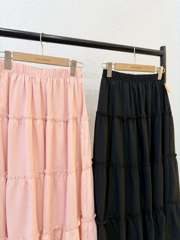 日常捲邊層次長裙 