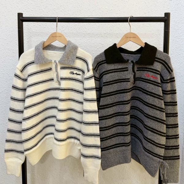 日常襯衫領條紋毛衣 