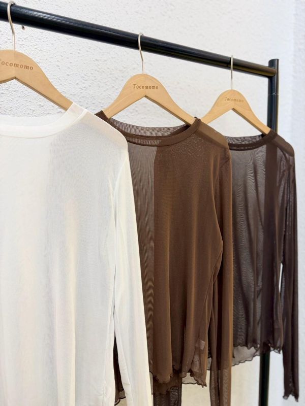 簡約圓領長袖透膚 