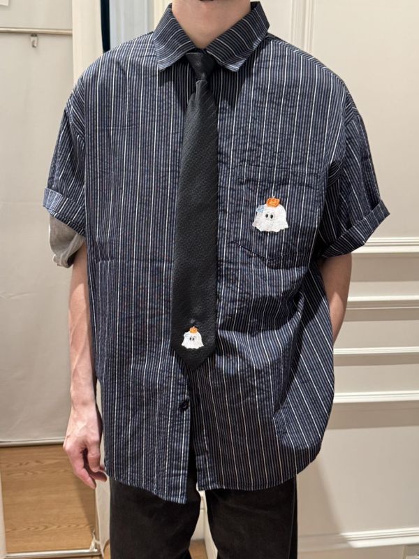 自訂款-南瓜小鬼刺繡條紋襯衫 