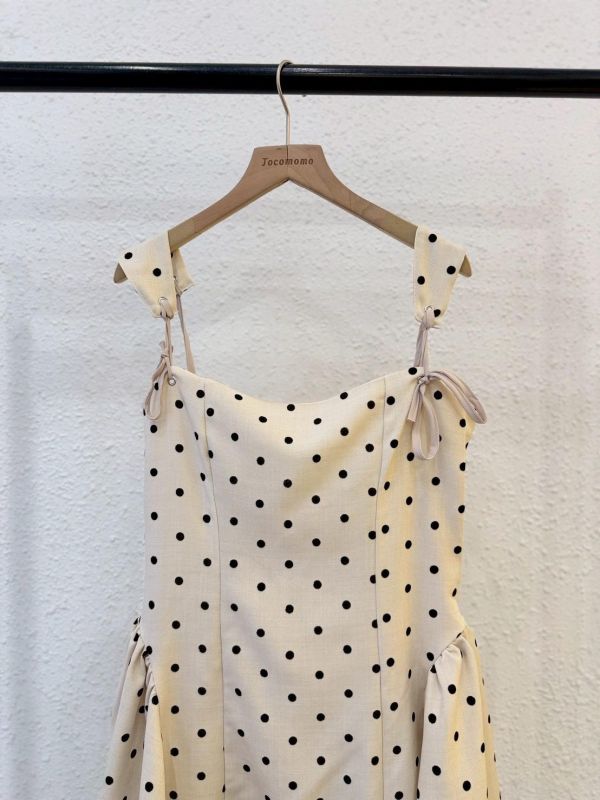 法式點點綁帶短洋裝 