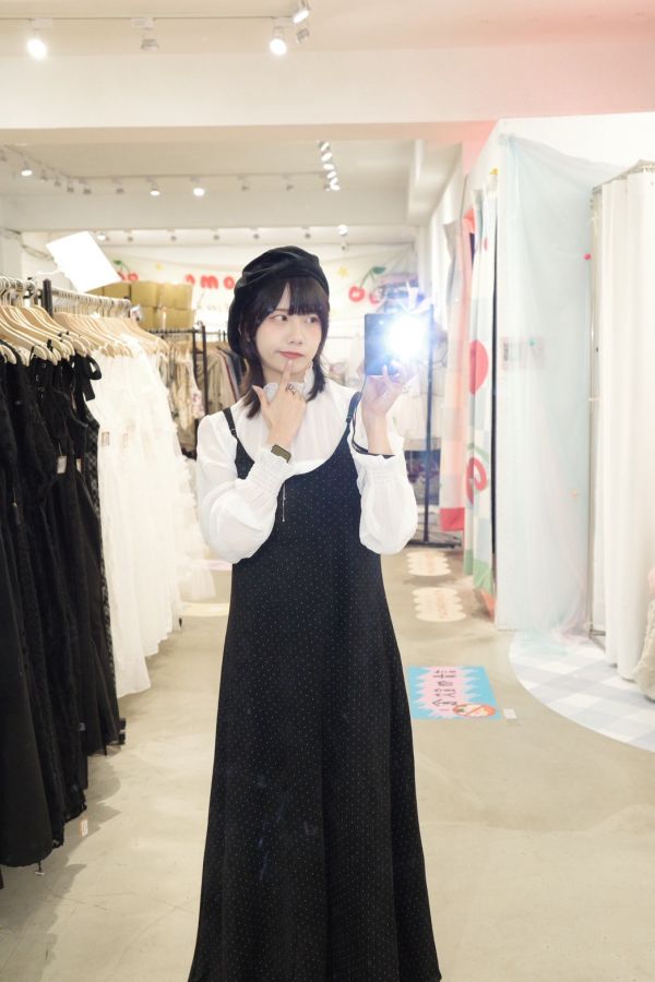 復古點點細肩長裙 (冬) 