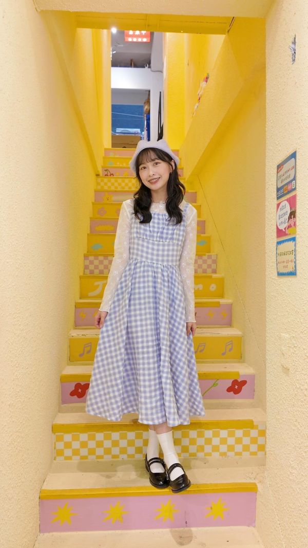 小清新格紋長洋裝 