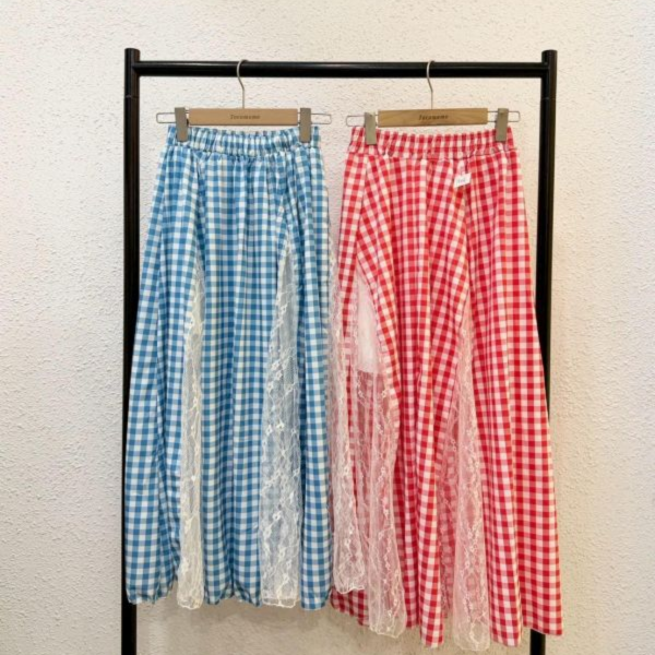 夏日方格蕾絲長裙 