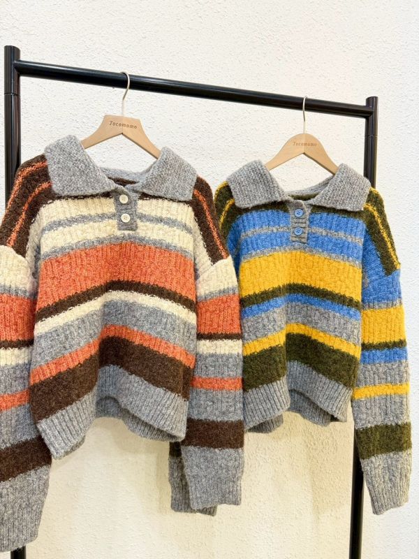 撞色條紋翻領毛衣 