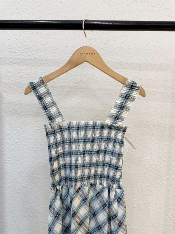 清新格紋鬆緊長洋裝 