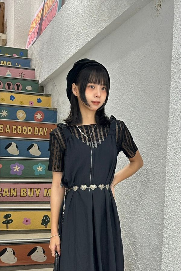 條紋小花短袖透膚 