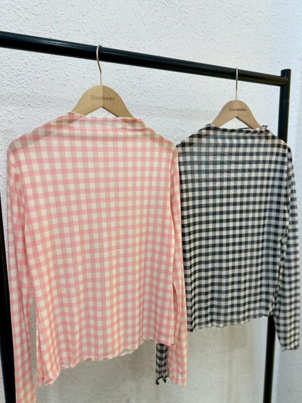 少女方格長袖透膚 