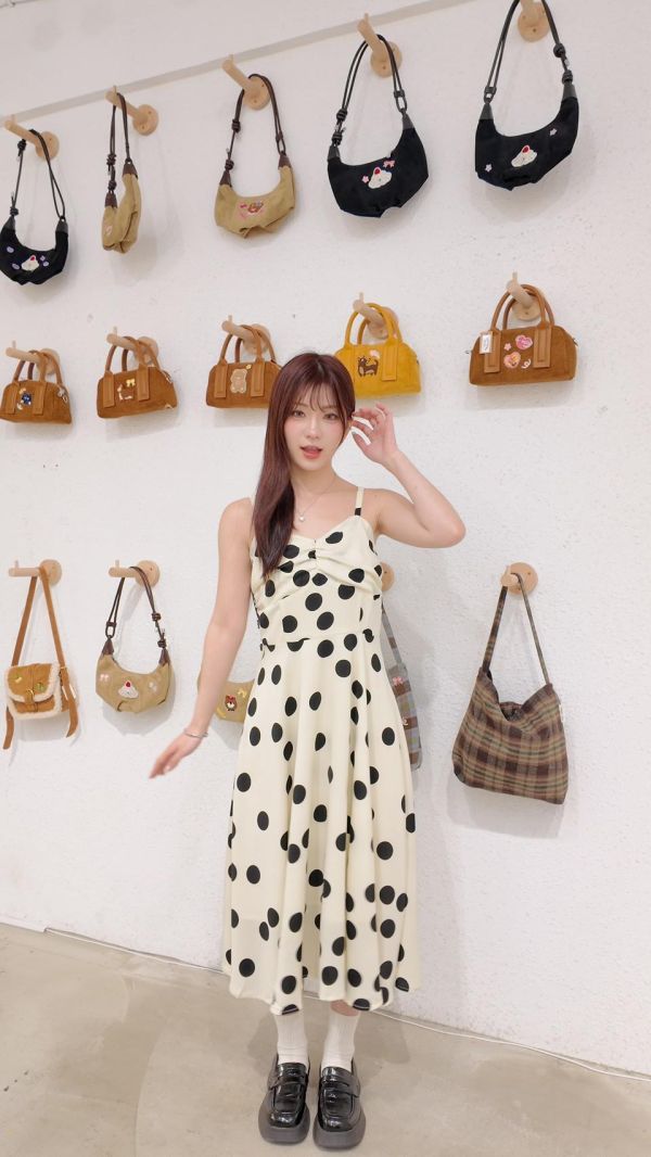 氣質波點長洋裝 